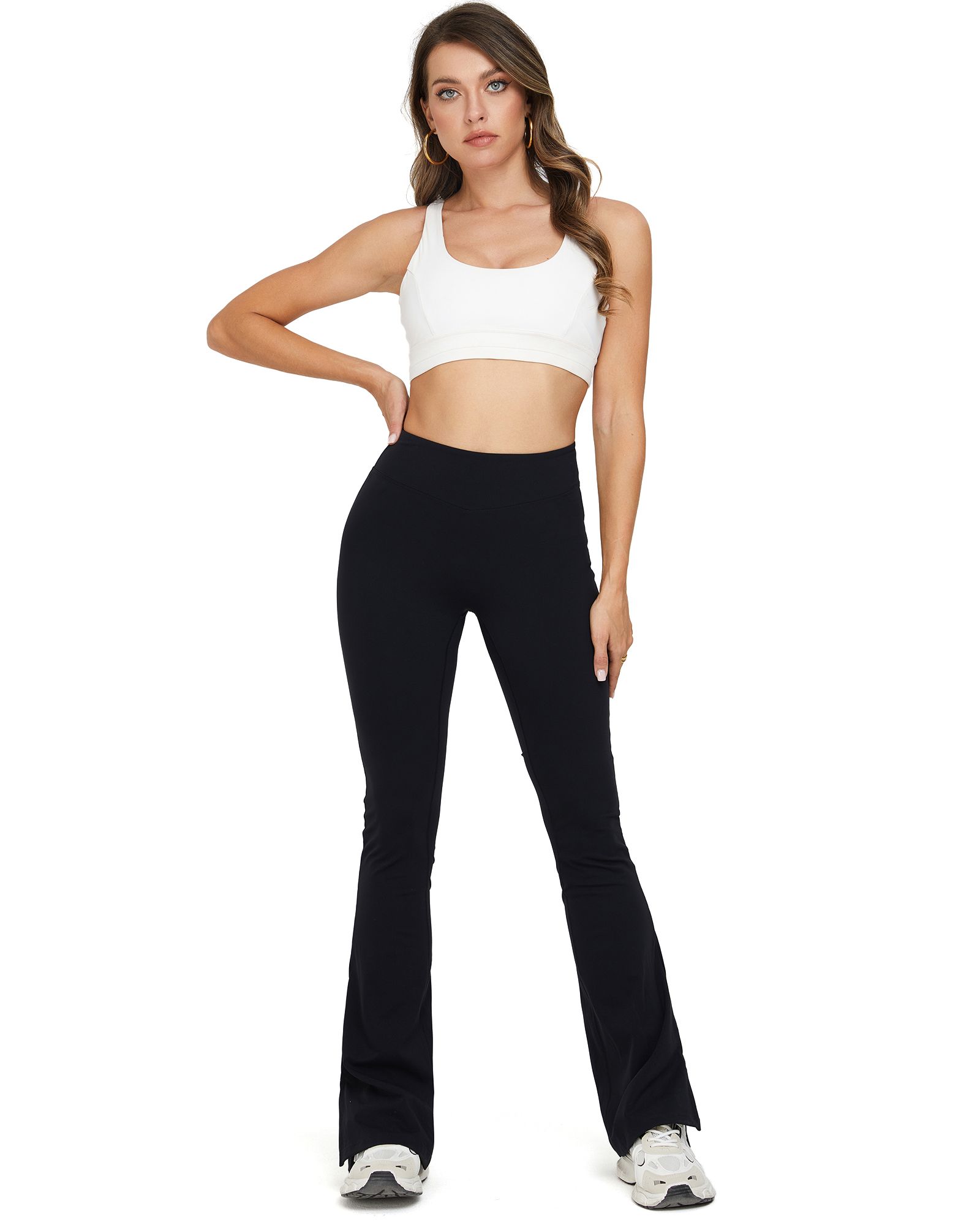 FITOP Womens Flared Leggings Slit Hem High Waist Bootcut Yoga Pants Buttery Soft Workout Bootleg Pants