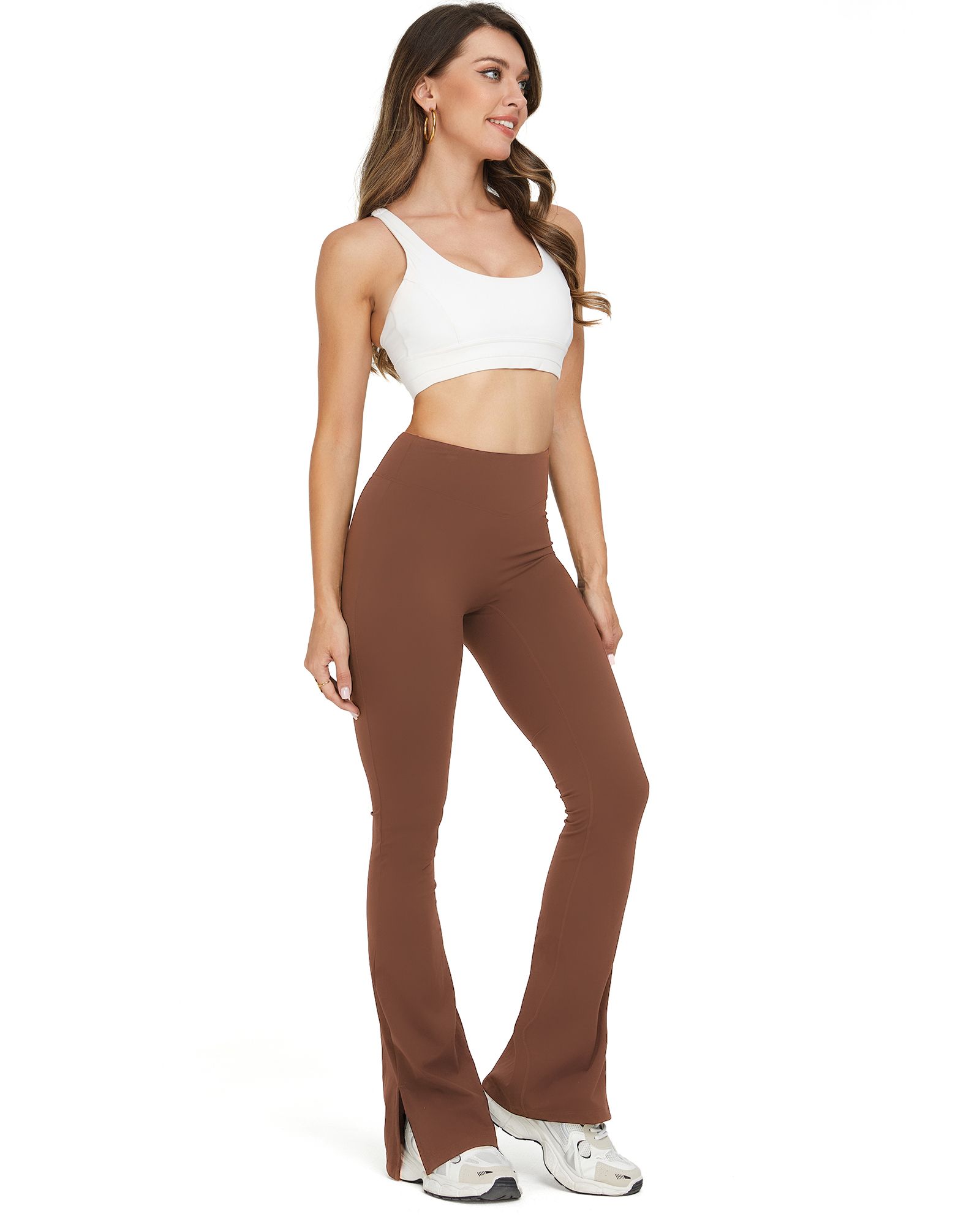 FITOP Womens Flared Leggings Slit Hem High Waist Bootcut Yoga Pants Buttery Soft Workout Bootleg Pants