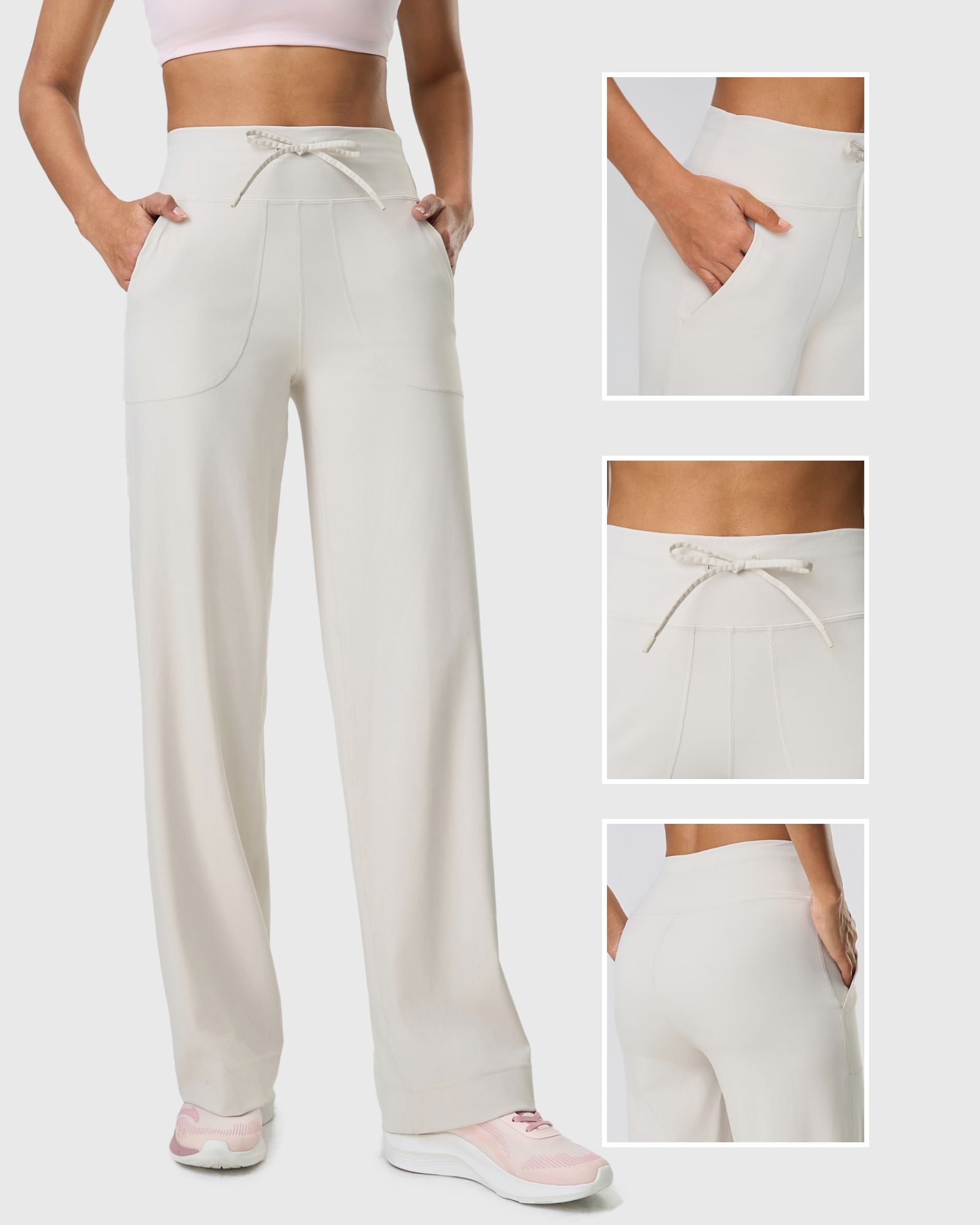 FITOP Yoga Pants Women Wide Leg Pants with Pockets High Waist Stretch Casual Soft Straight Leg Bottoms
