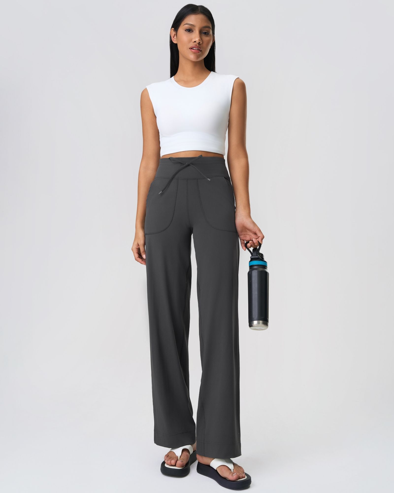 FITOP Yoga Pants Women Wide Leg Pants with Pockets High Waist Stretch Casual Soft Straight Leg Bottoms