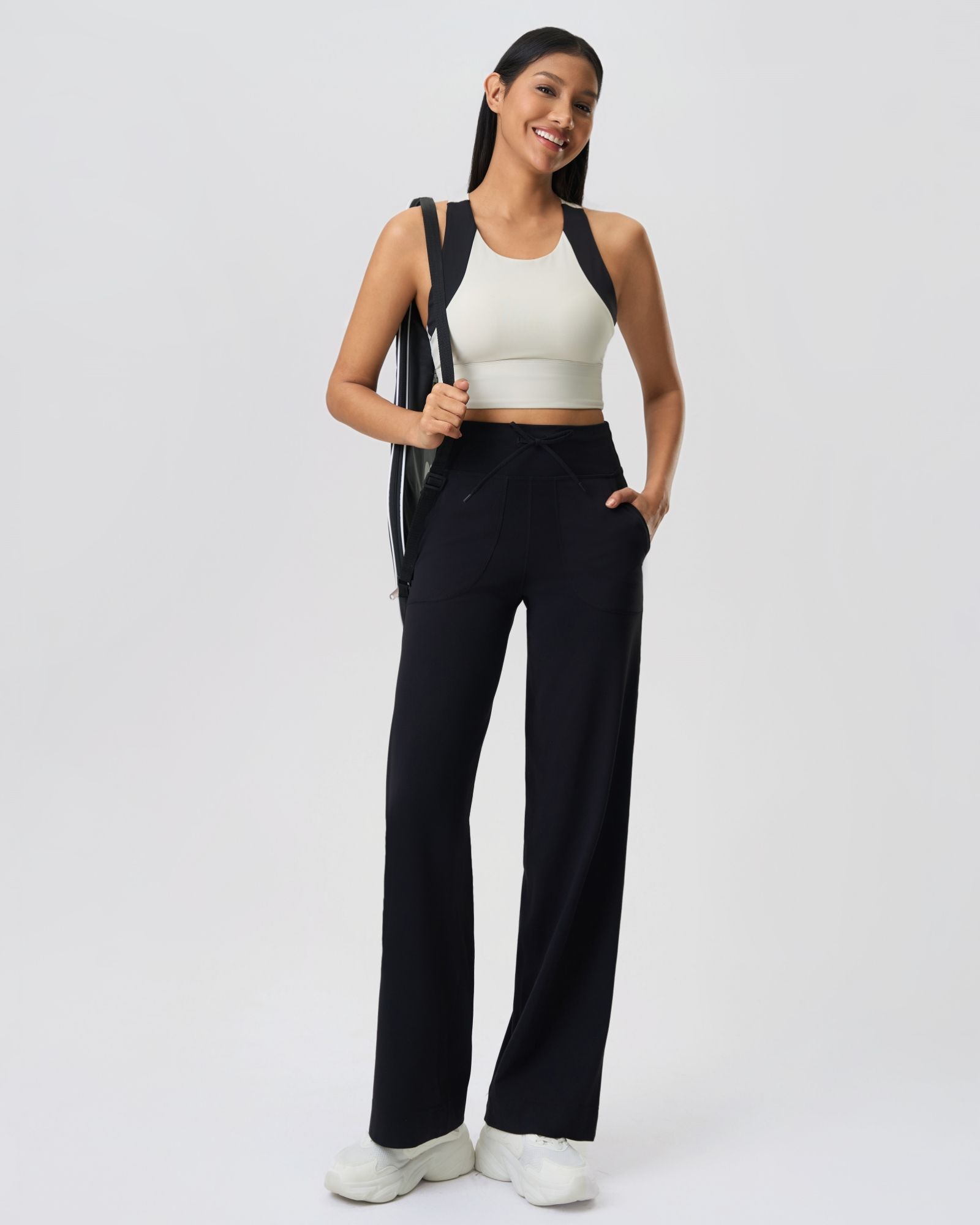 FITOP Yoga Pants Women Wide Leg Pants with Pockets High Waist Stretch Casual Soft Straight Leg Bottoms