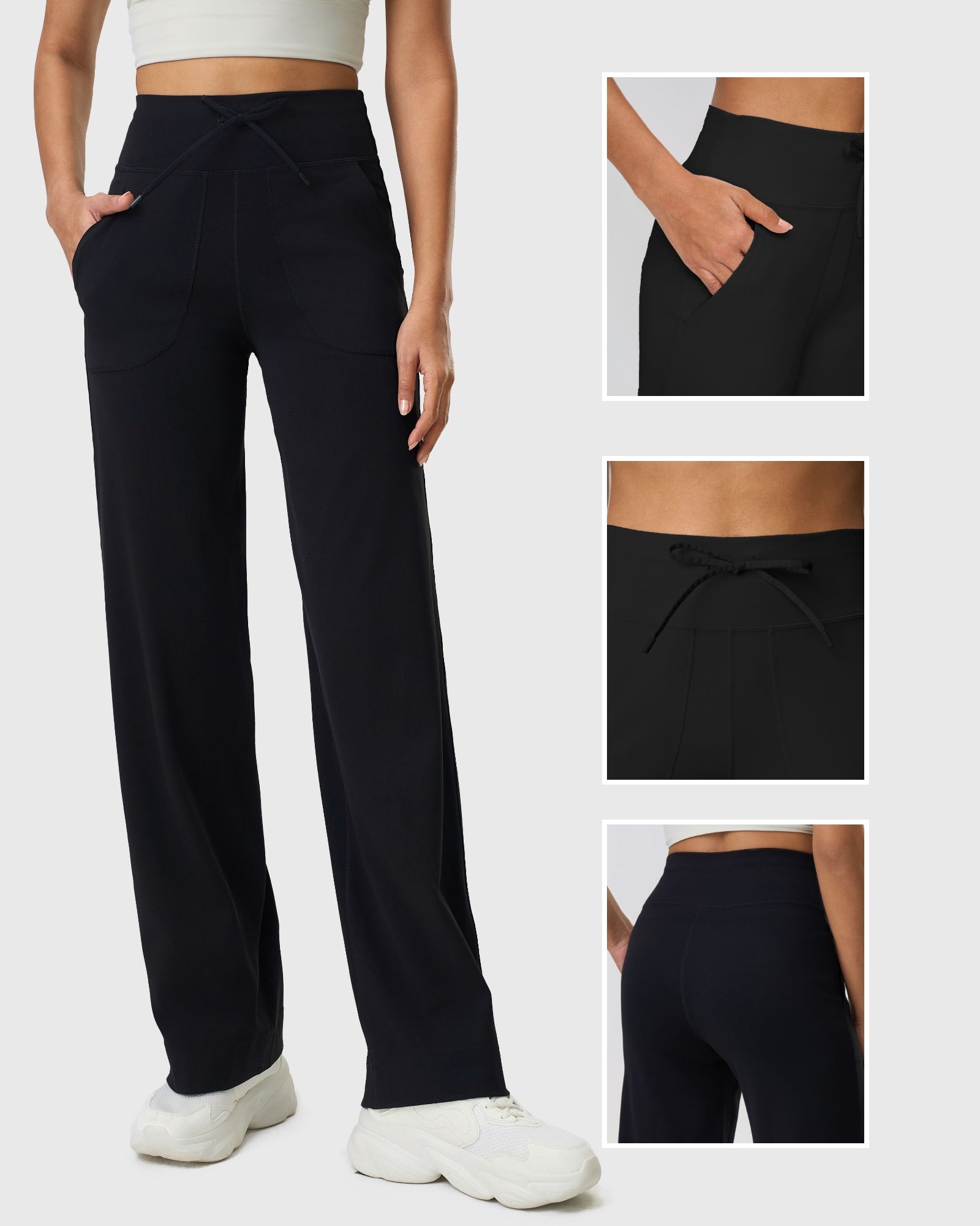 FITOP Yoga Pants Women Wide Leg Pants with Pockets High Waist Stretch Casual Soft Straight Leg Bottoms