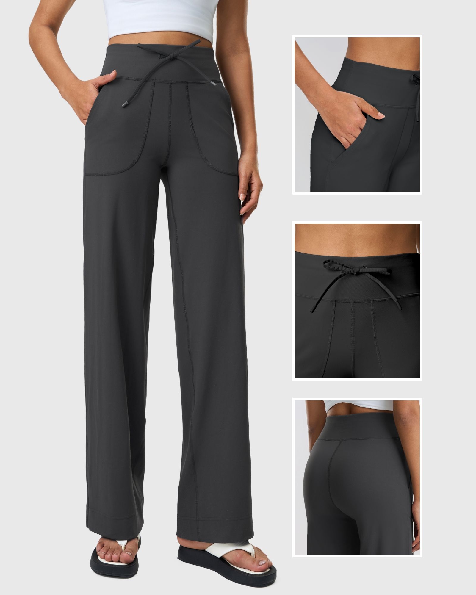 FITOP Yoga Pants Women Wide Leg Pants with Pockets High Waist Stretch Casual Soft Straight Leg Bottoms