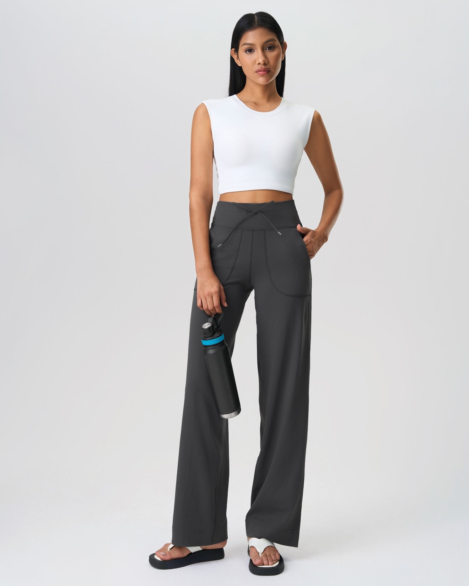 FITOP Yoga Pants Women Wide Leg Pants with Pockets High Waist Stretch Casual Soft Straight Leg Bottoms