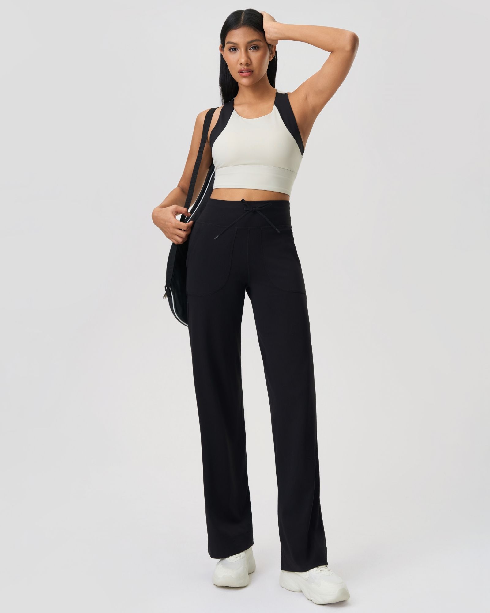 FITOP Yoga Pants Women Wide Leg Pants with Pockets High Waist Stretch Casual Soft Straight Leg Bottoms