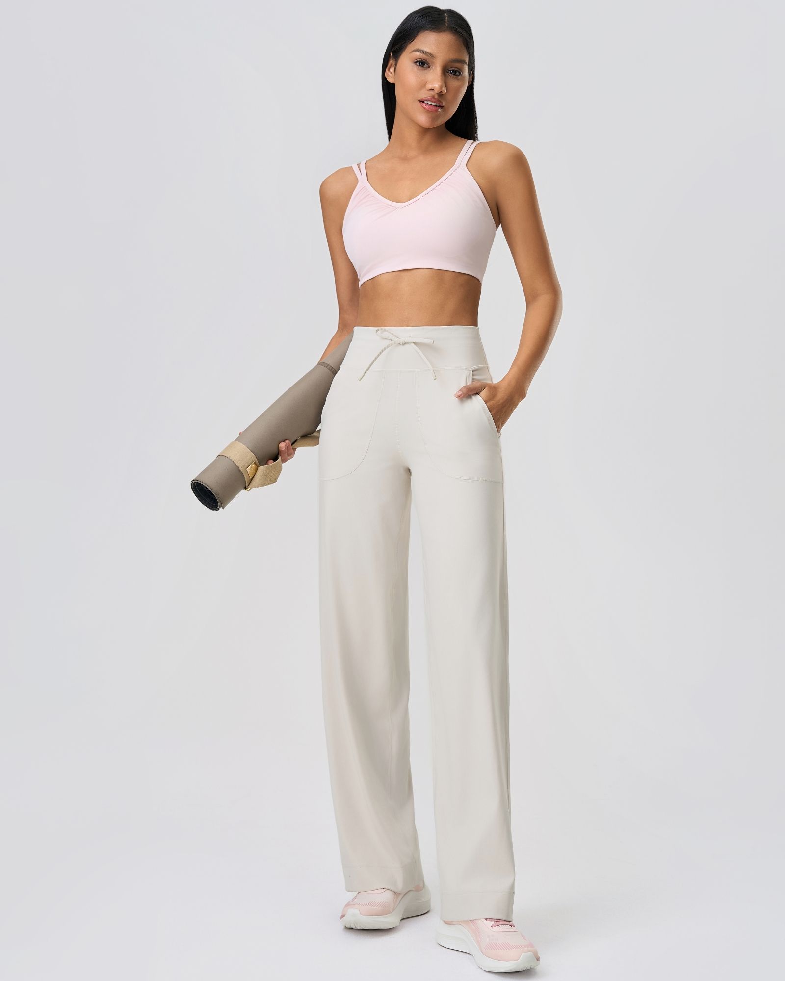 FITOP Yoga Pants Women Wide Leg Pants with Pockets High Waist Stretch Casual Soft Straight Leg Bottoms