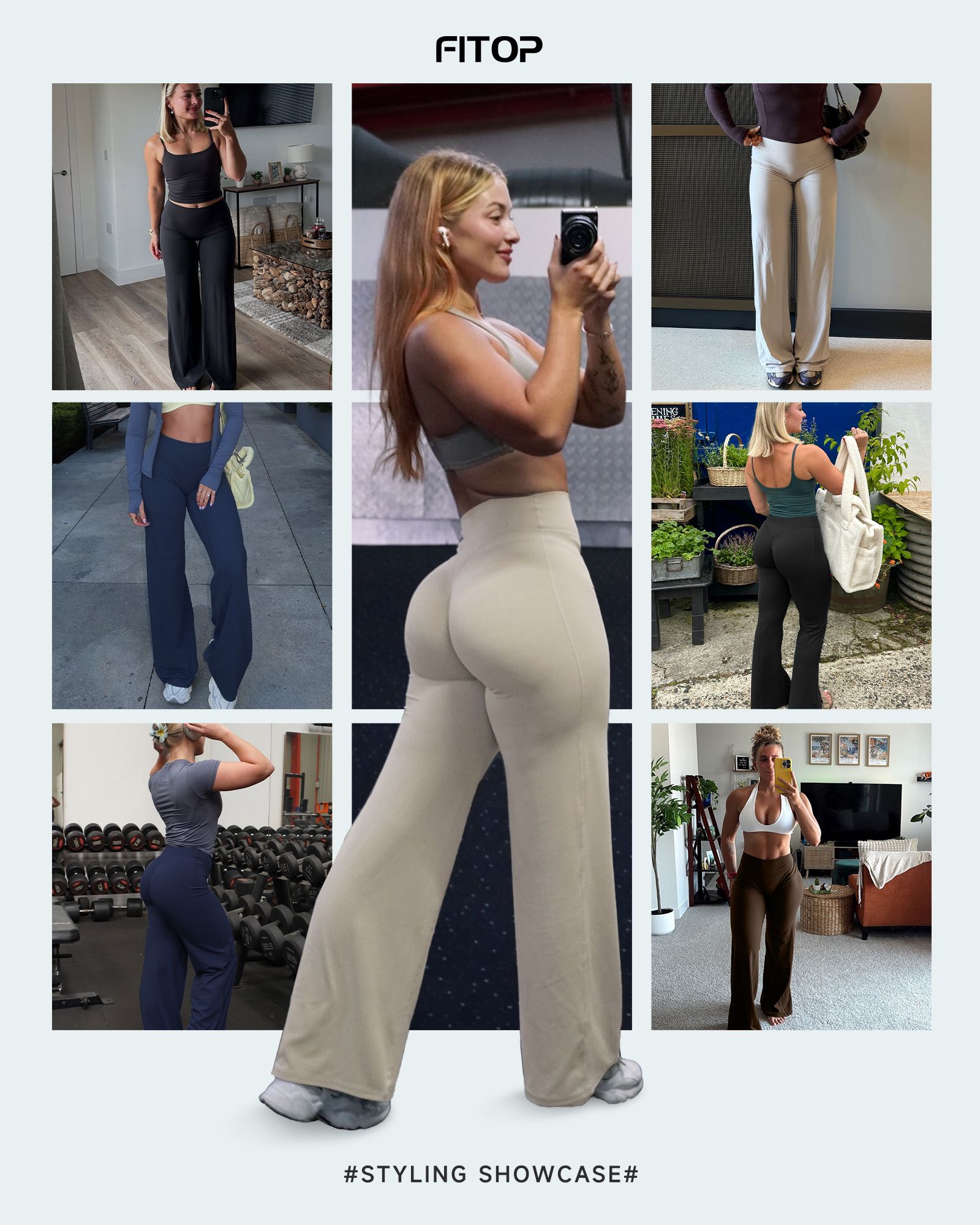 【14】FITOP Yoga Pants Women Wide Leg Pants High Waist Gym Workout Straight Leg Bottoms Stretch Casual Yoga Pants