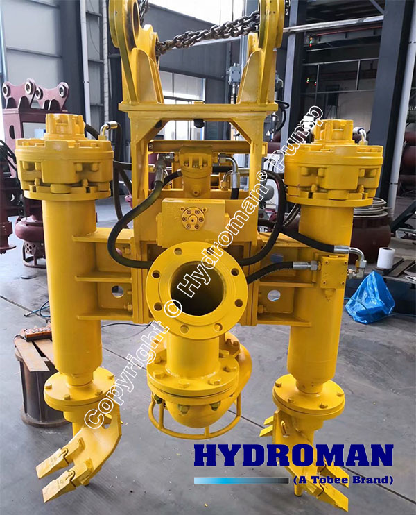Excavator mounted hydraulic submersible dredge pump