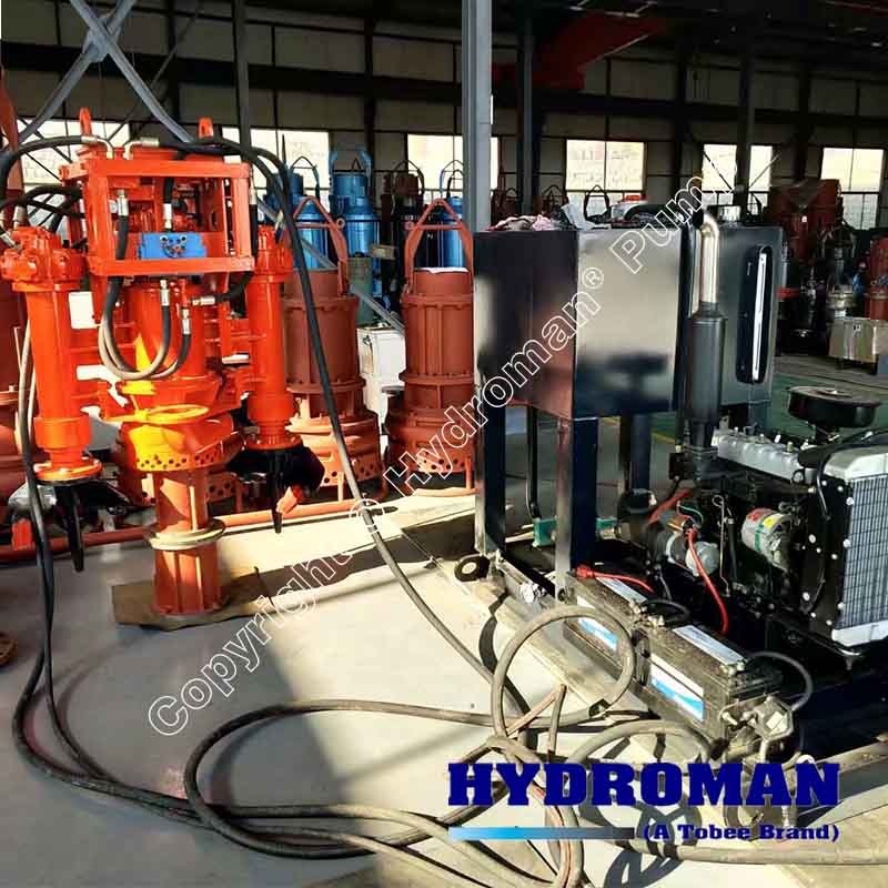 Submersible pump driven by diesel hydraulic power pack