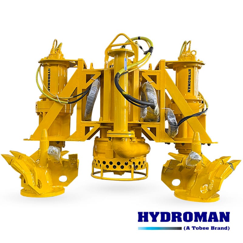 Submersible sand pump with 2 cutterheads for compacted mud