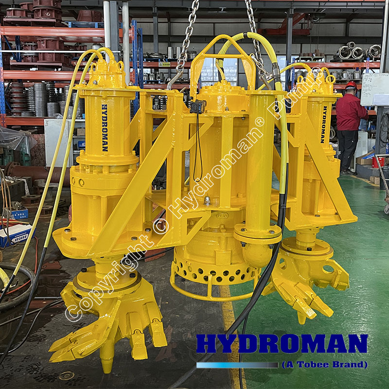 Electric heavy duty submersible dredge pump with 2 cutterheads for sand mining