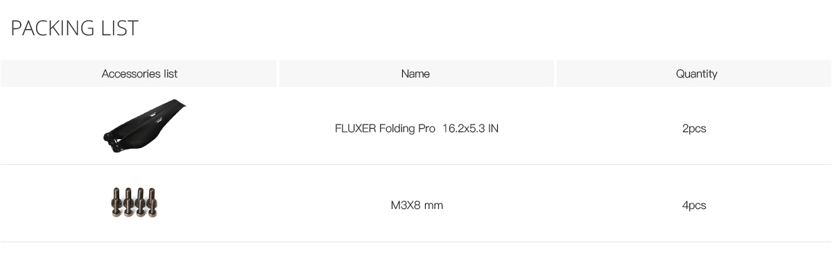 FLUXER CF FOLDING PROP 16.2×5.3IN