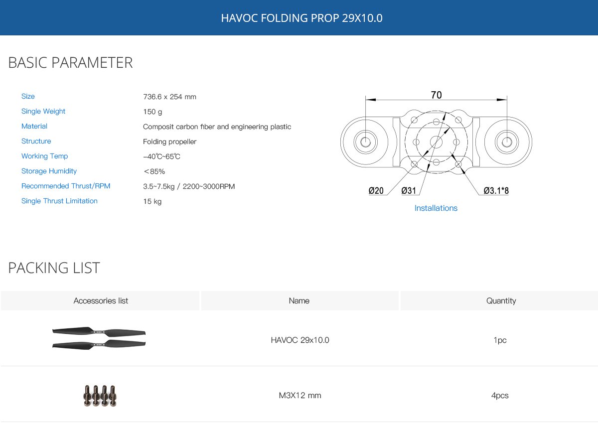 HAVOC FOLDING PROP  29X10IN