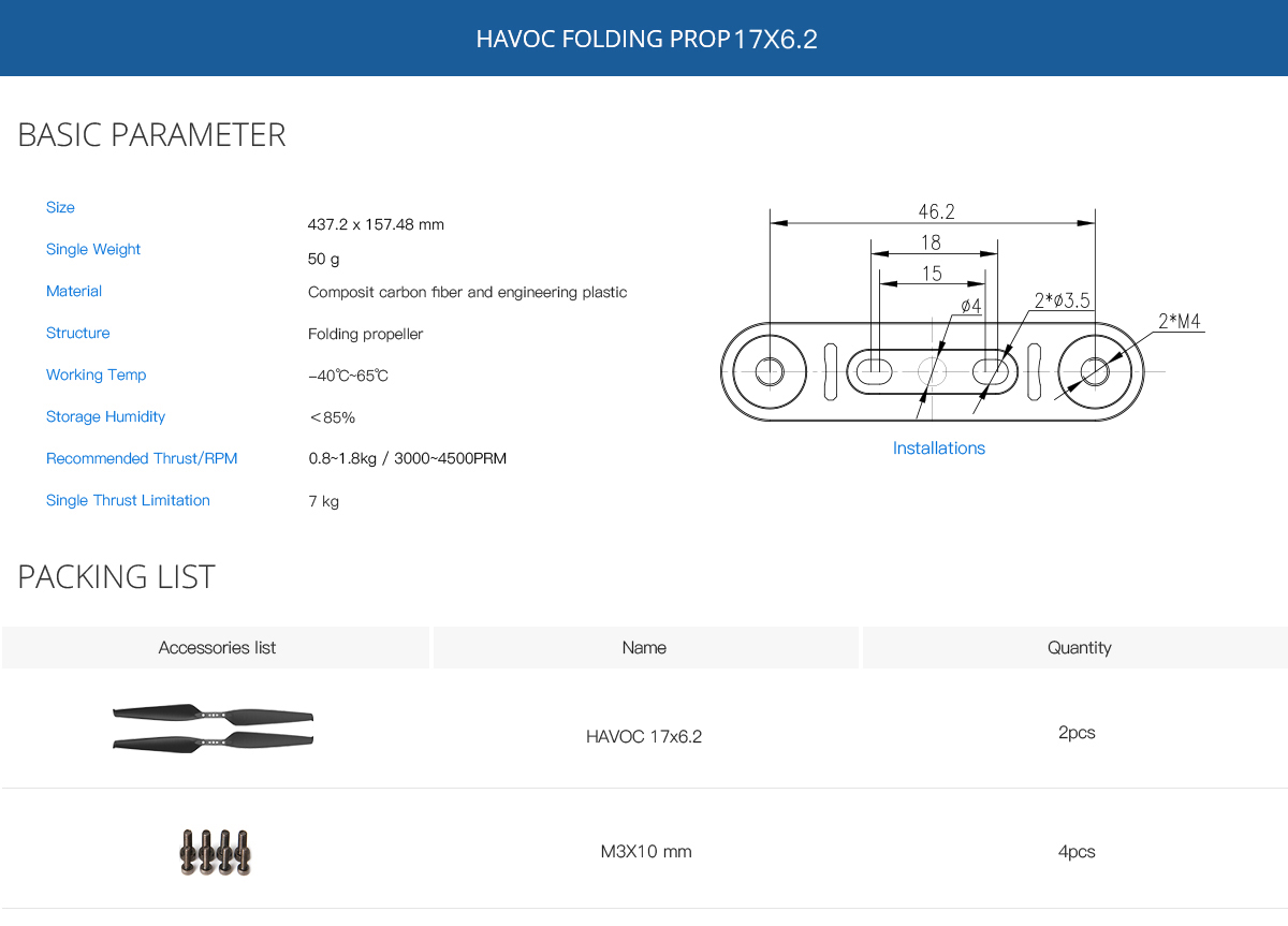 HAVOC FOLDING PROP 17×6.2IN