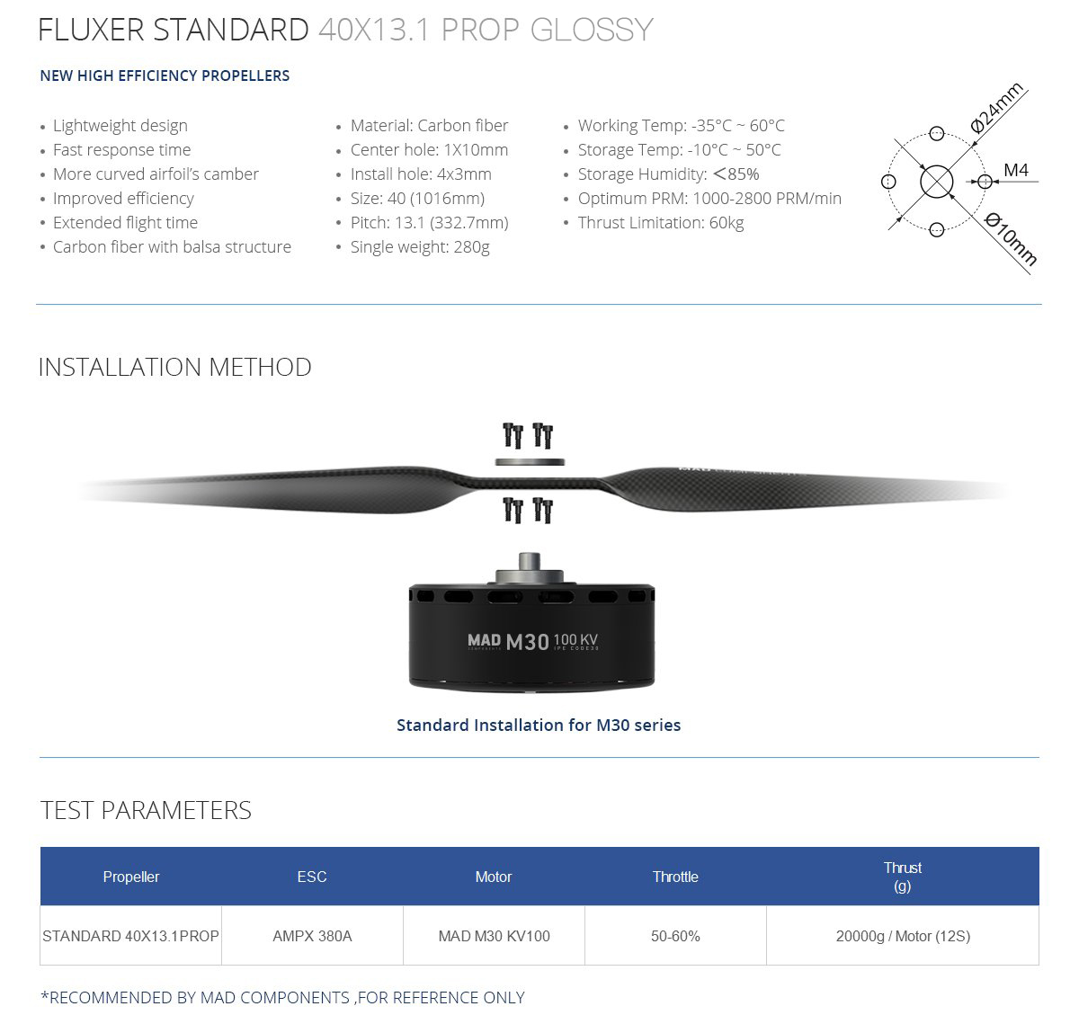 FLUXER 40×13.1 in glossy series carbon fiber propeller for large and heavy delivery drone multirotor CW+CCW 1 Pair