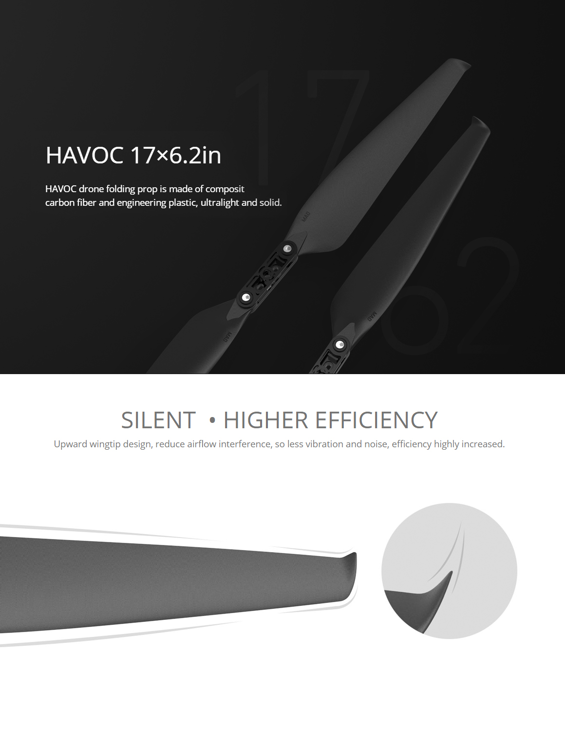 17×6.2in HAVOC Polymer Folding Propeller 1 pair(CW+CCW) 1pair