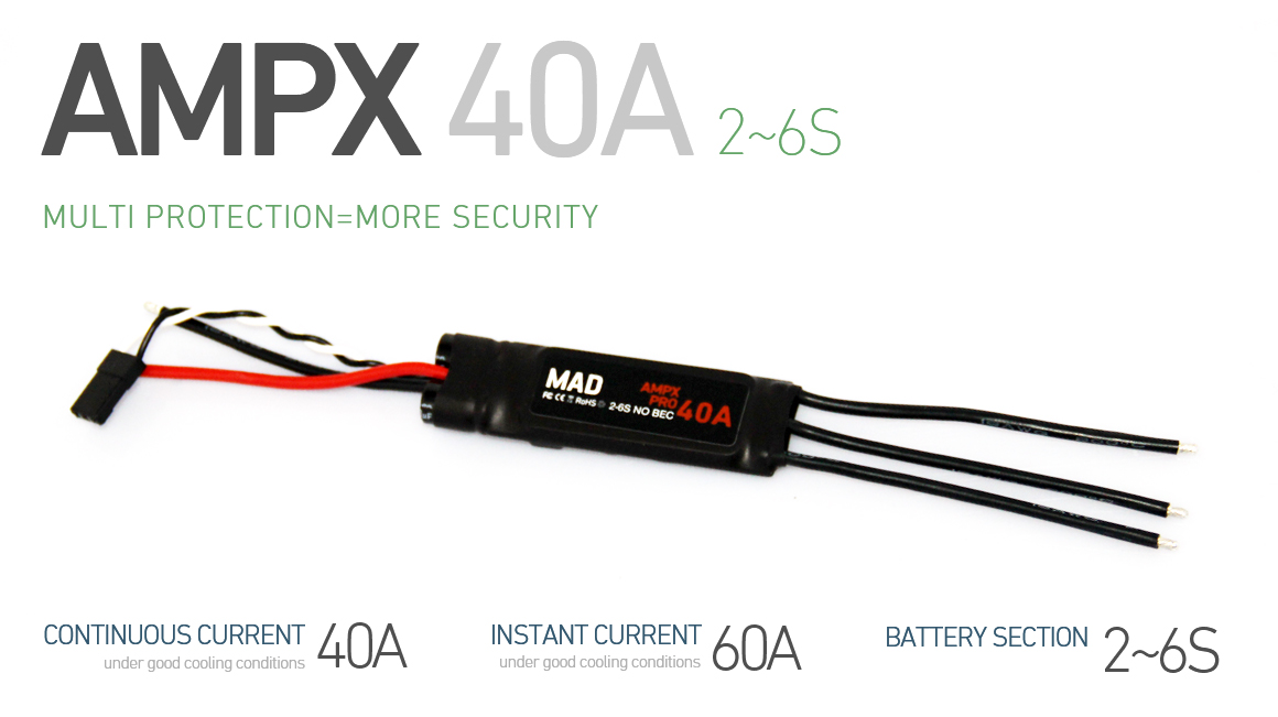 AMPX  40A (2-6S) ESC long size drone motor controller for the professional 550/650 quadcopter multirotor