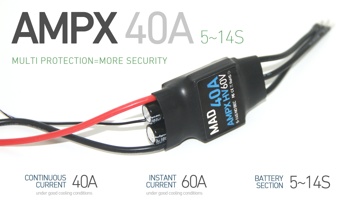 AMPX  40A (5-14S) ESC High Voltage Drone Motor Controller (Supporting 5-14S) for long-range mapping drone
