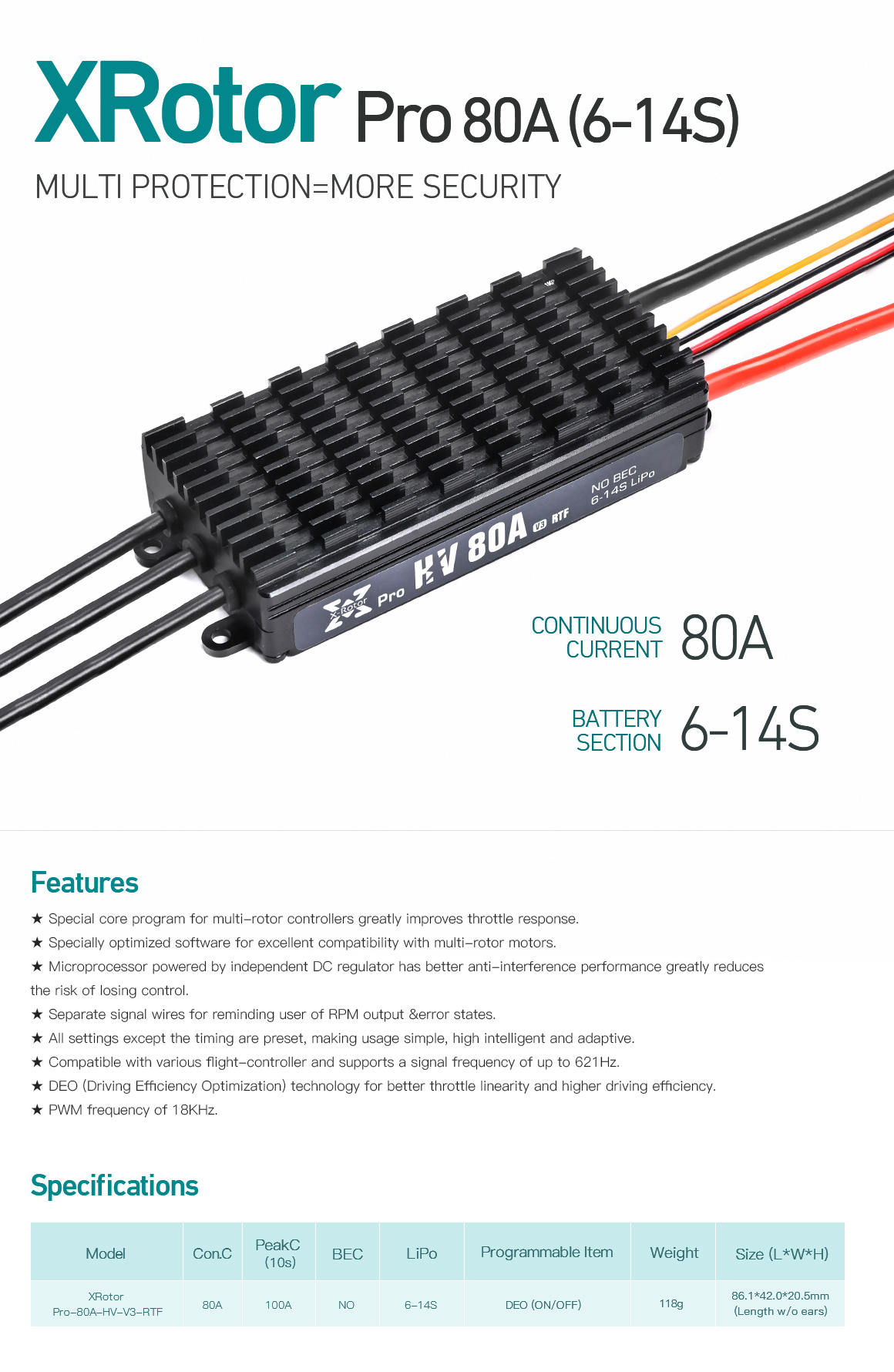 Hobbywing Xrotor  80A (6-14S) brushless motor controller for the aircraft multirotor drone octocopter quadcopter hexacopter Octocopter