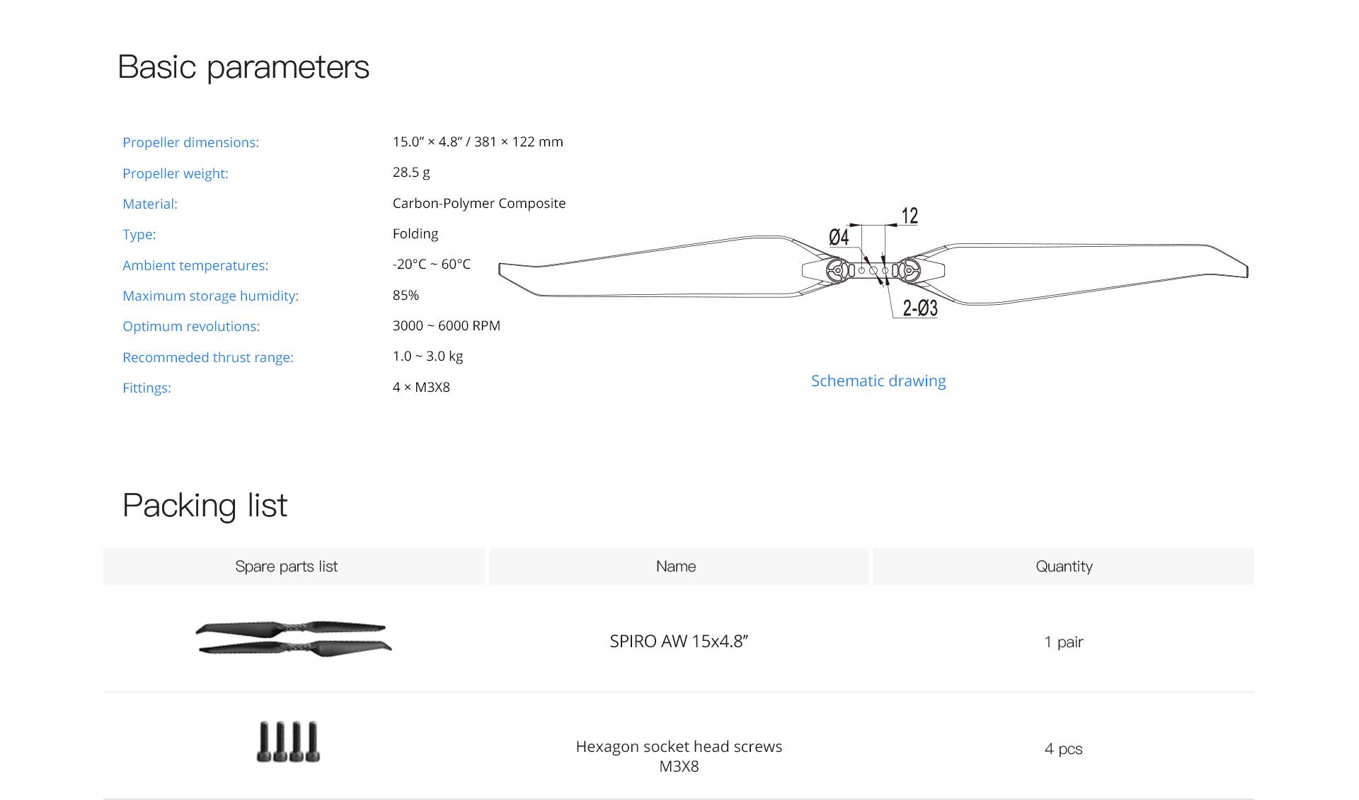 15x4.8 inch SPIRO AW polymer folding propeller for drone multirotor CW+CCW 1 pair