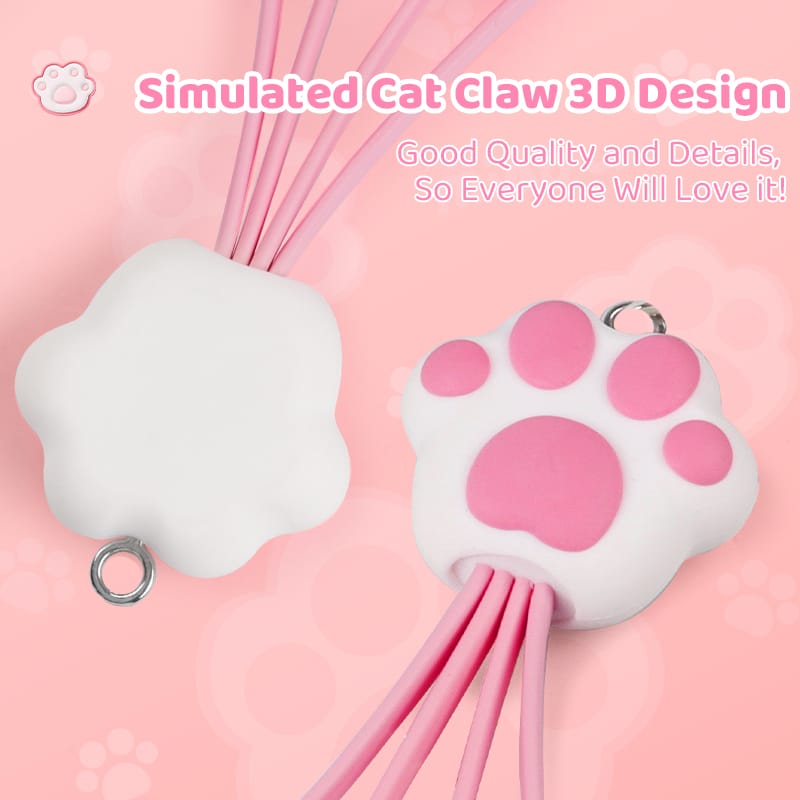 CWC Funny Cute Pink Cat Claw 3in1 Charging Cable Cartoon Multiple Keychain Mobile Phone 3 in 1 USB Charging Cable