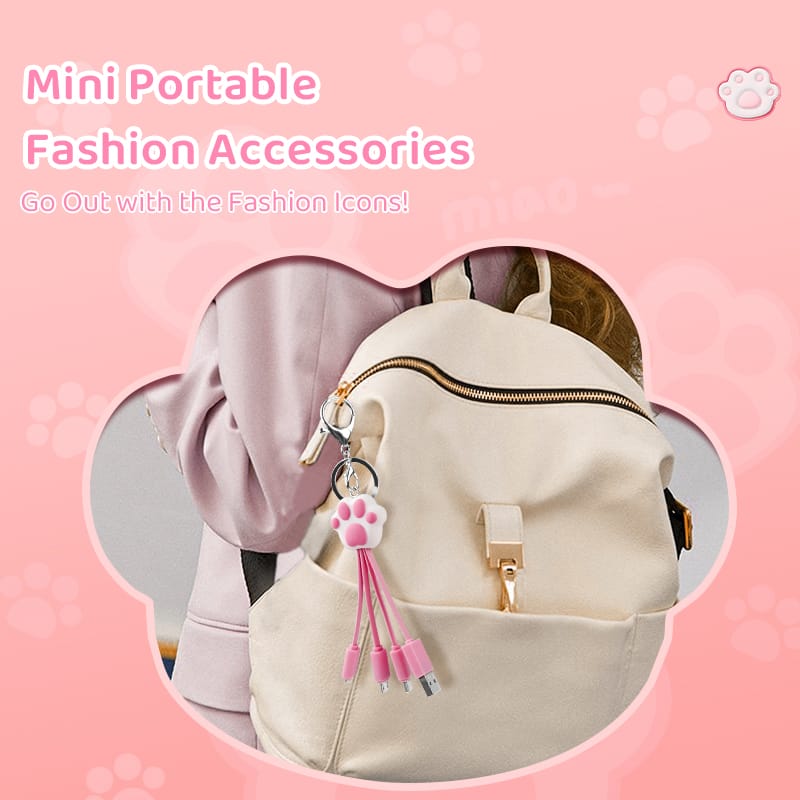 CWC Funny Cute Pink Cat Claw 3in1 Charging Cable Cartoon Multiple Keychain Mobile Phone 3 in 1 USB Charging Cable
