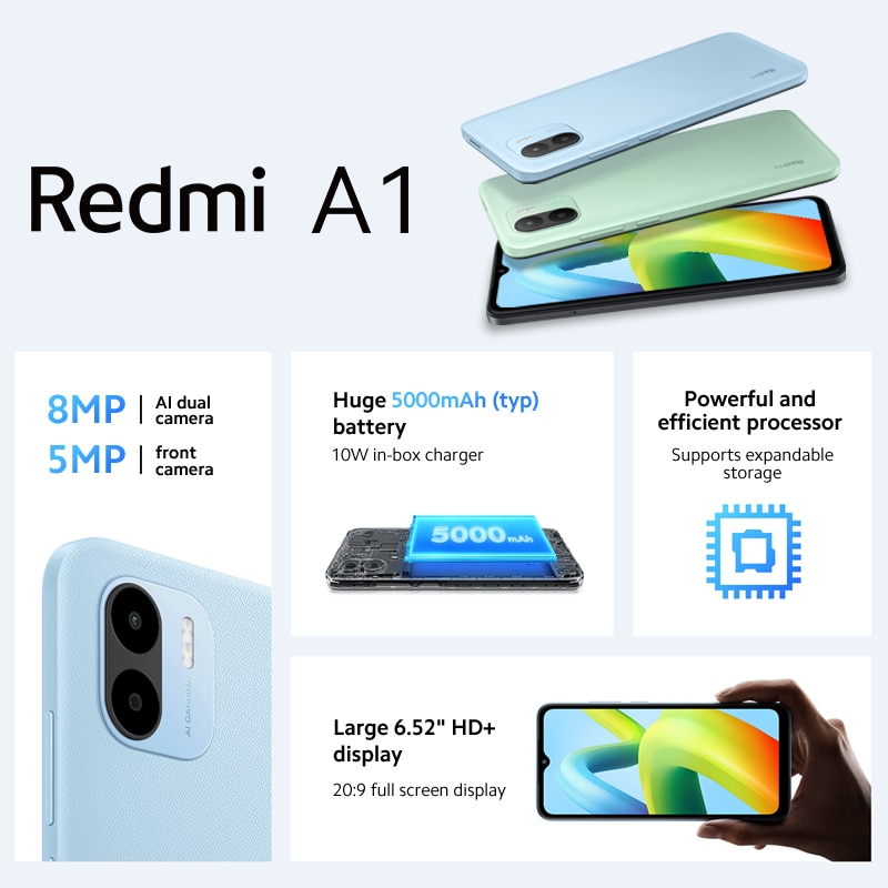 Xiaomi Redmi A1 Global Version Smartphone 2GB RAM 32GB ROM MTK Helio A22 8MP Camera Cellphone 5000mAh Battery A 1 Moble phone