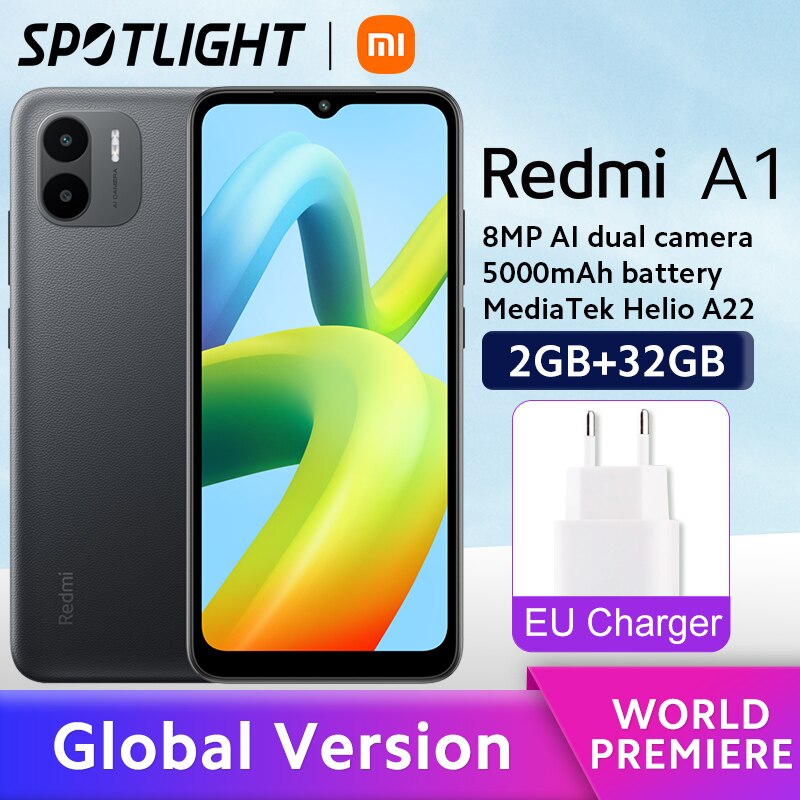 Xiaomi Redmi A1 Global Version Mobile Phones MTK Helio A22 8MP Camera 6.52&quot; Display 5000mAh Battery 2GB+32GB 10W Fast Charging