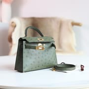 MINI KELLY 20 6H OLIVE GREEN OSTRICH GHW