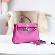 MINI KELLY 20 L3 ROSE POUPRE OSTRICH PHW