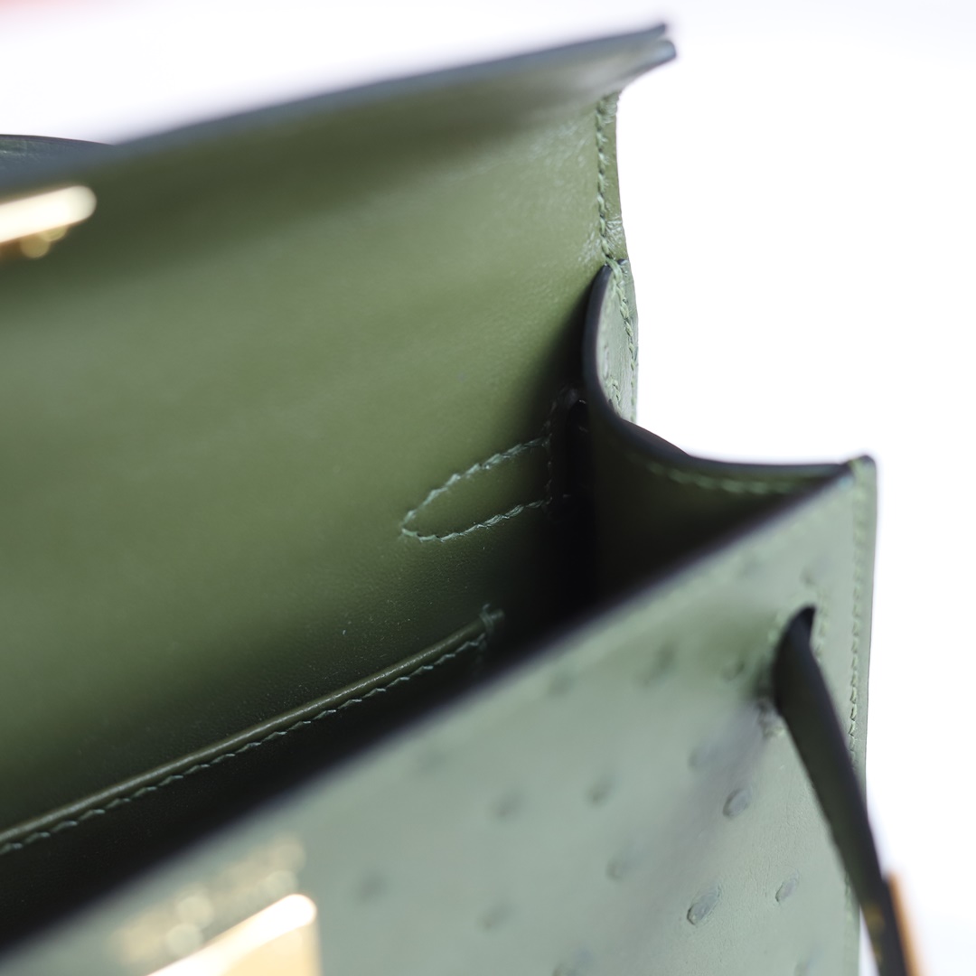 MINI KELLY 20 6H OLIVE GREEN OSTRICH GHW