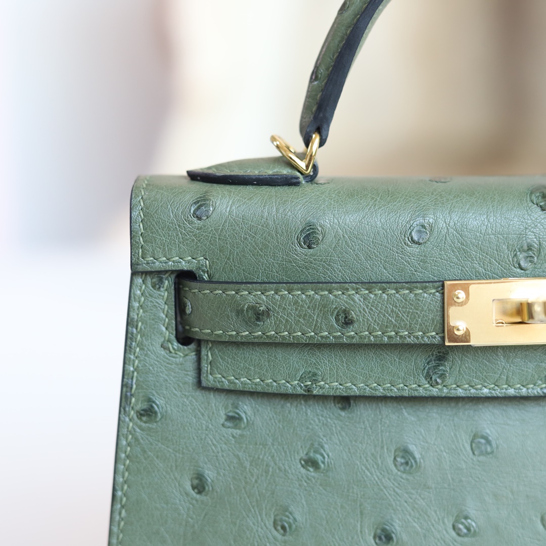 MINI KELLY 20 6H OLIVE GREEN OSTRICH GHW
