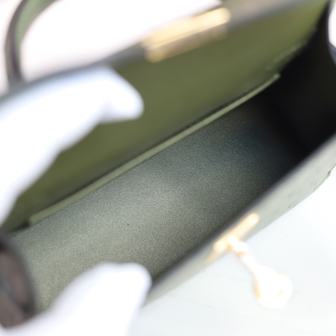 MINI KELLY 20 6H OLIVE GREEN OSTRICH GHW
