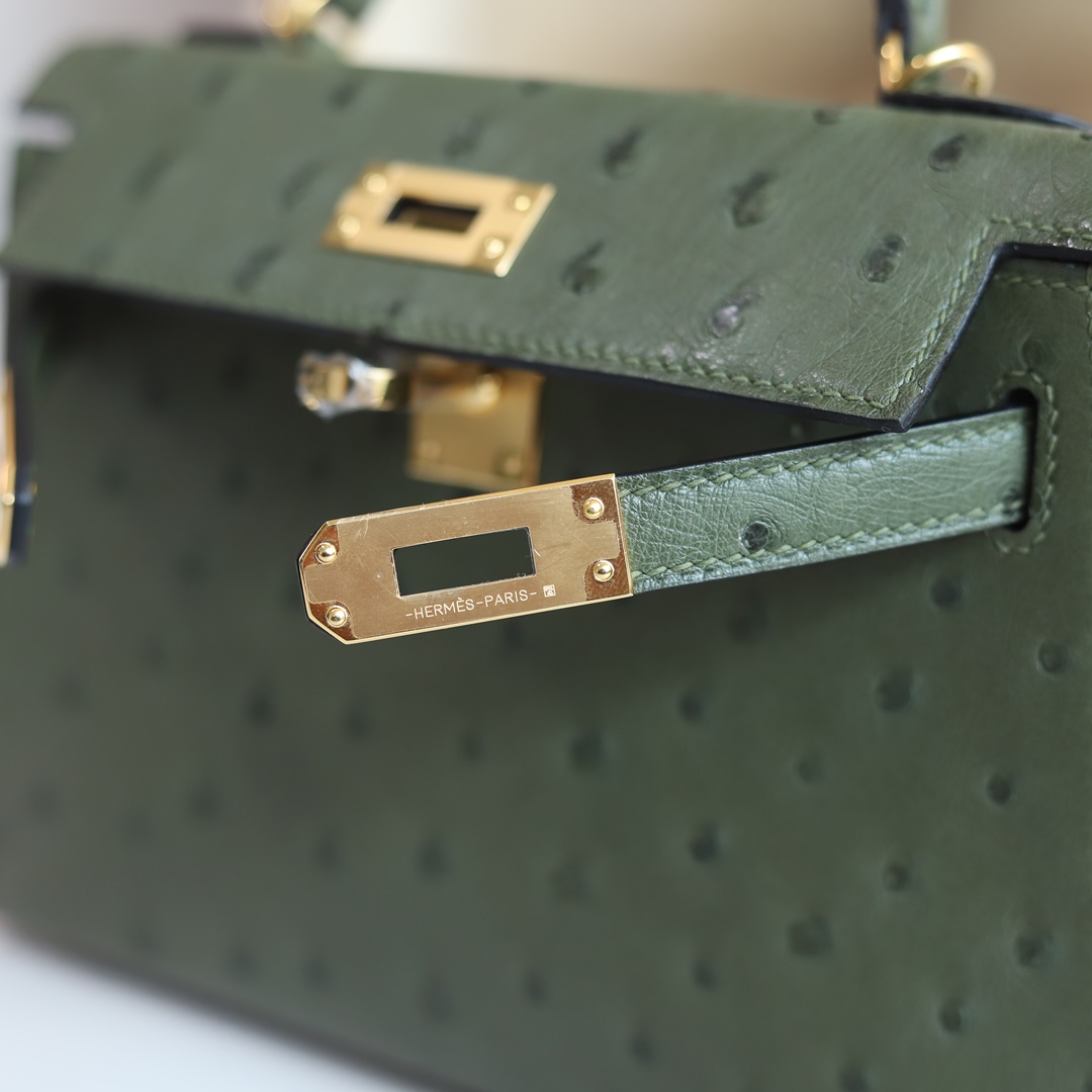 MINI KELLY 20 6H OLIVE GREEN OSTRICH GHW