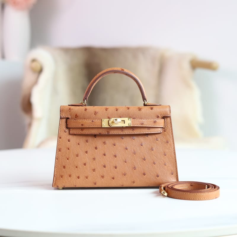 MINI KELLY 20 37 GOLD OSTRICH GHW
