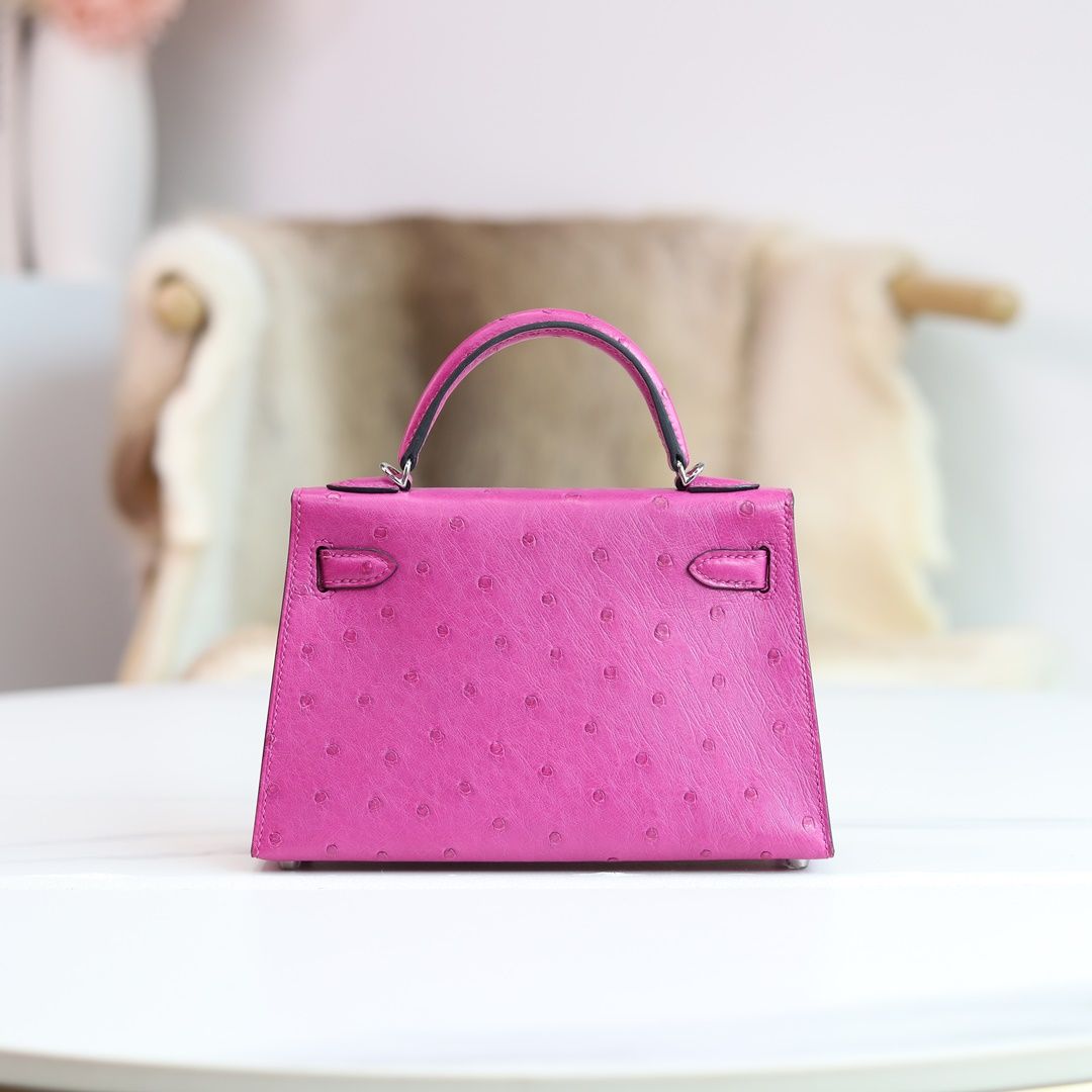 MINI KELLY 20 L3 ROSE POUPRE OSTRICH PHW