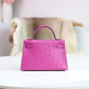 MINI KELLY 20 L3 ROSE POUPRE OSTRICH PHW