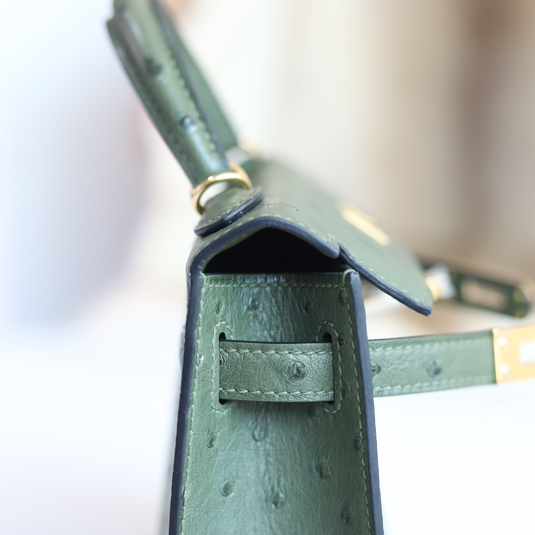 MINI KELLY 20 6H OLIVE GREEN OSTRICH GHW