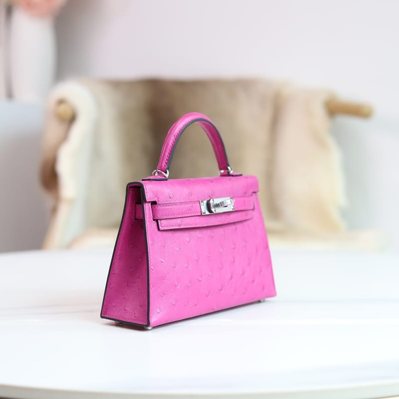 MINI KELLY 20 L3 ROSE POUPRE OSTRICH PHW