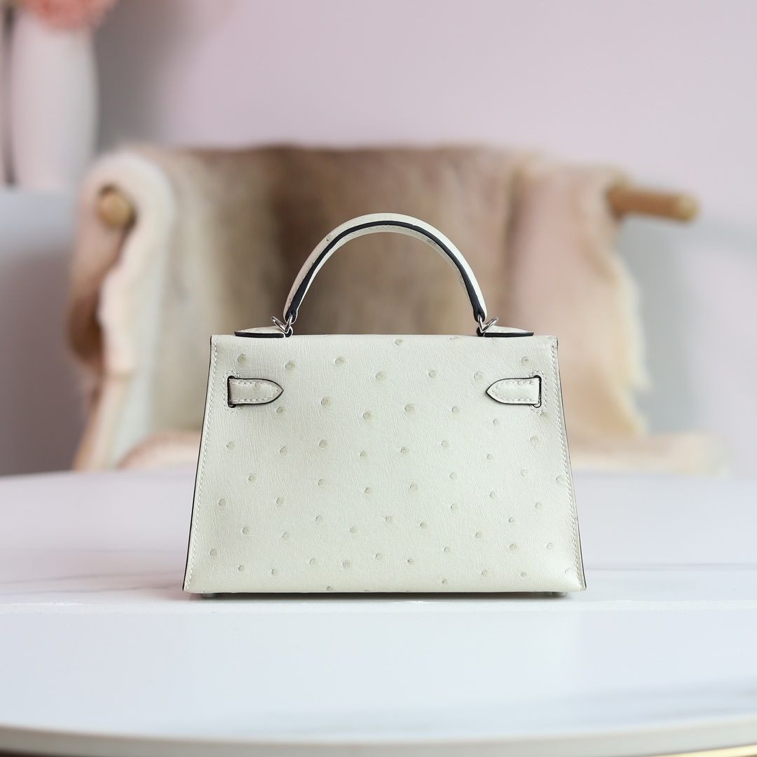 MINI KELLY 20 3C PARCHEMIN OSTRICH PHW