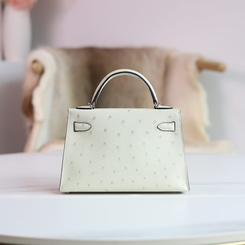 MINI KELLY 20 3C PARCHEMIN OSTRICH PHW