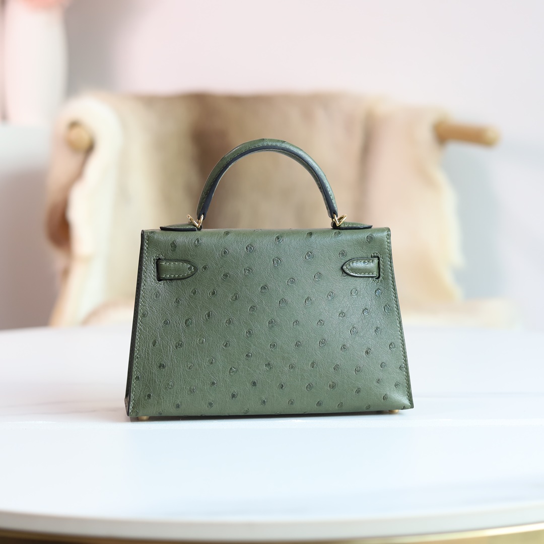 MINI KELLY 20 6H OLIVE GREEN OSTRICH GHW