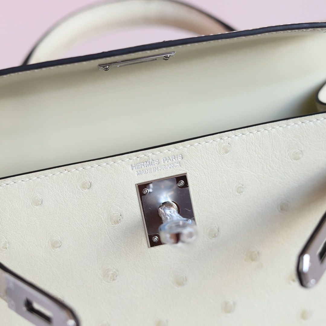MINI KELLY 20 3C PARCHEMIN OSTRICH PHW