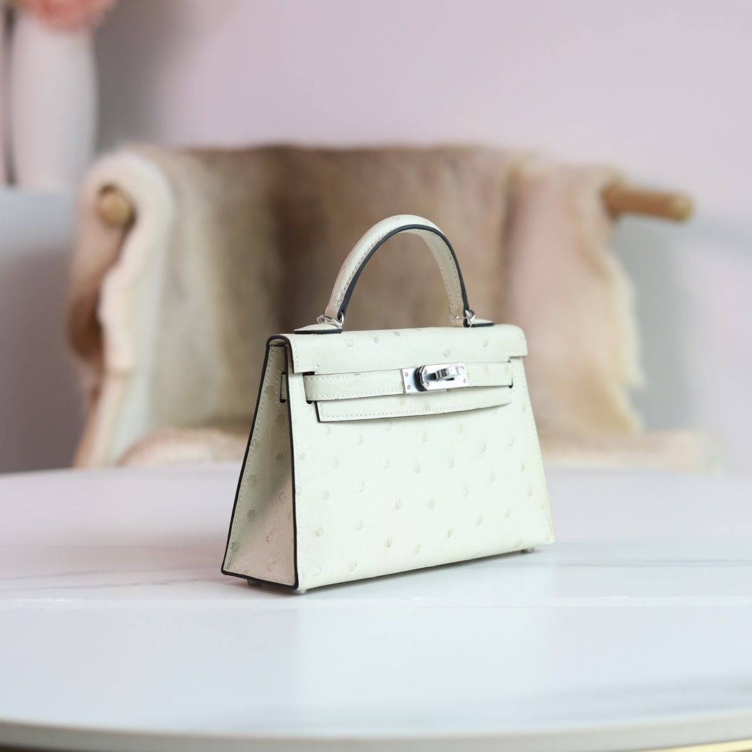 MINI KELLY 20 3C PARCHEMIN OSTRICH PHW
