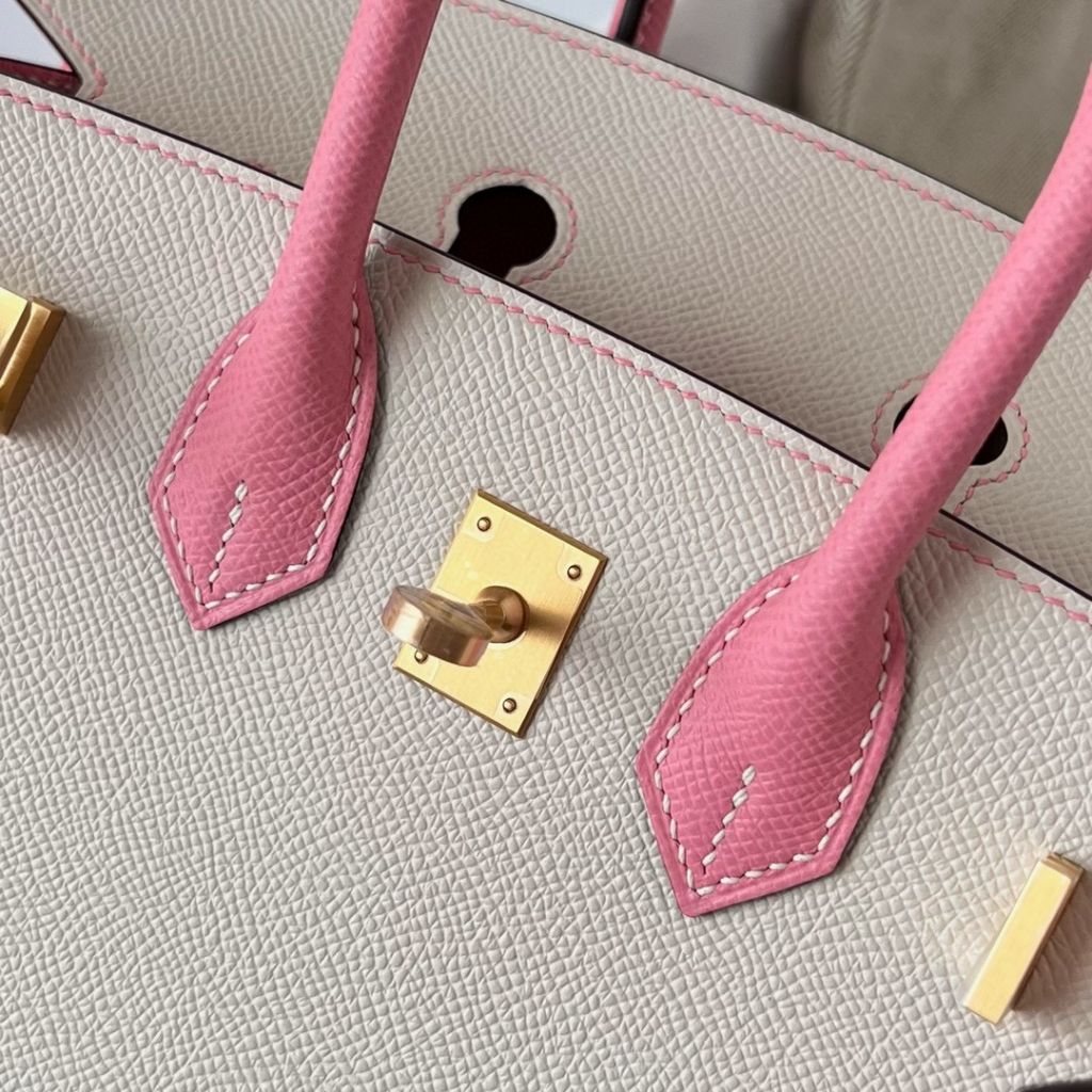 BIRKIN 25CM SELLIER EPSOM 10 CRAIE/1Q ROSE CONFETTI FROSTED GOLD HARDWARE