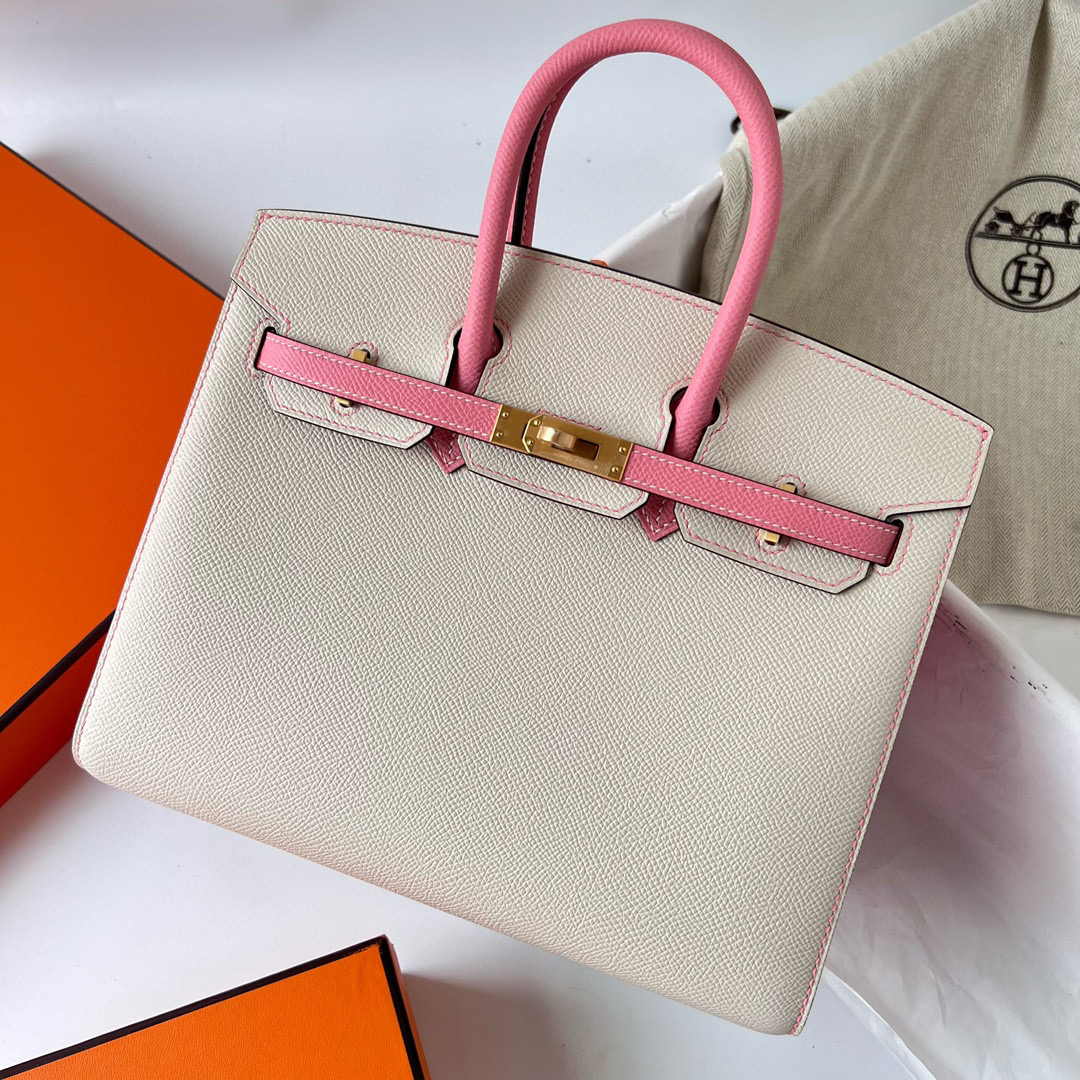BIRKIN 25CM SELLIER EPSOM 10 CRAIE/1Q ROSE CONFETTI FROSTED GOLD HARDWARE