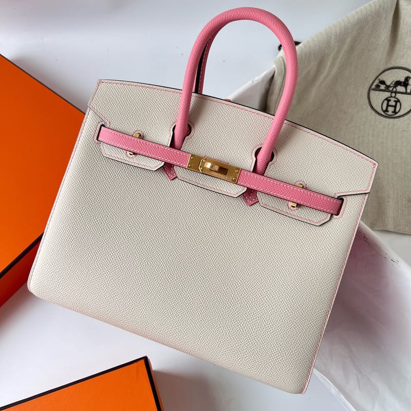BIRKIN 25CM SELLIER EPSOM 10 CRAIE/1Q ROSE CONFETTI FROSTED GOLD HARDWARE