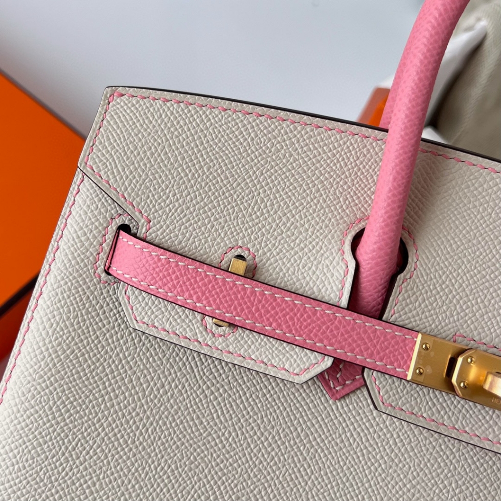 BIRKIN 25CM SELLIER EPSOM 10 CRAIE/1Q ROSE CONFETTI FROSTED GOLD HARDWARE