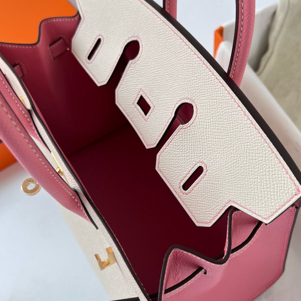 BIRKIN 25CM SELLIER EPSOM 10 CRAIE/1Q ROSE CONFETTI FROSTED GOLD HARDWARE