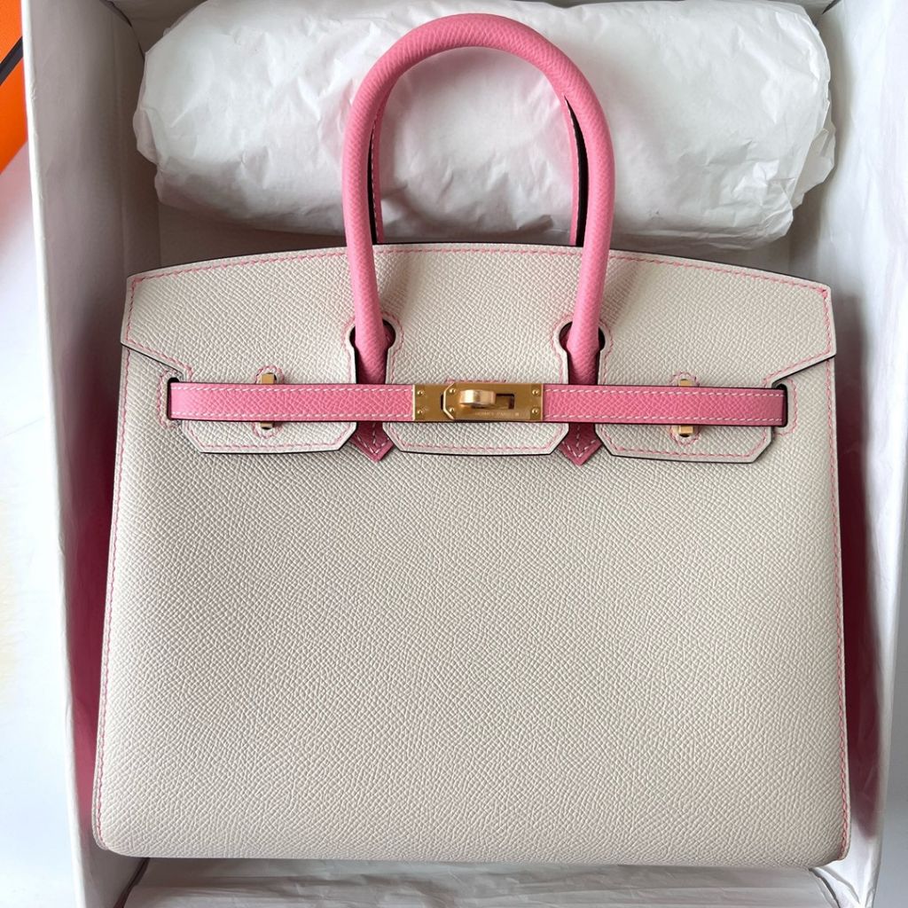 BIRKIN 25CM SELLIER EPSOM 10 CRAIE/1Q ROSE CONFETTI FROSTED GOLD HARDWARE